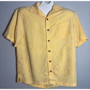 Caribbean Hawaiian Yellow Floral Short Sleeve Button Shirt Men's Size Large